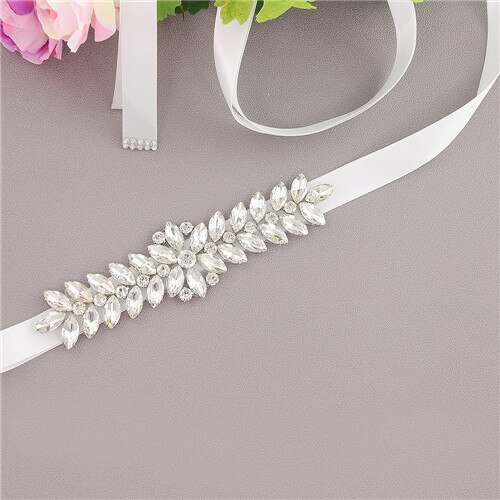 ZMS69 Luxe Bruiloft Riemen Bruids Kralen Riem Strass Sash Trouwjurk Bruid Accessoires Zilveren Diamant Bruidsmeisje Riemen: white