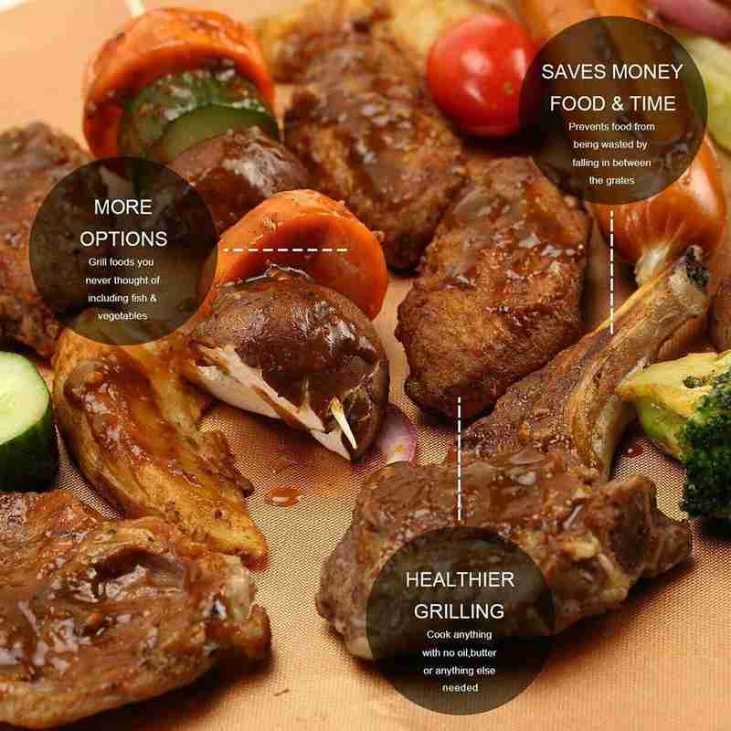 BBQ Grill Mat Copper Non-stick Barbecue Baking Liners Cooking Clean Sheets Easy Reusable PTFE Bakeware Sheet J1K9