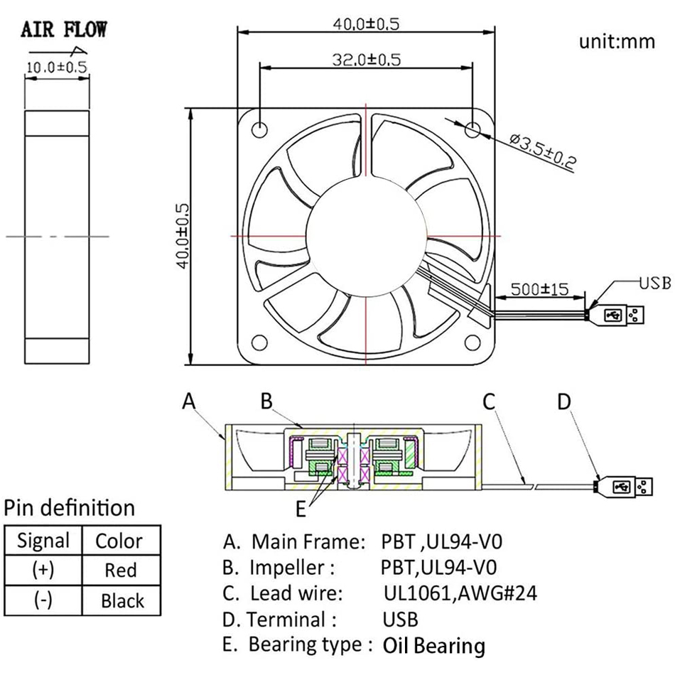 40mm Fan 5V USB Brushless DC Kühlung Fan, 4 Pack Geschwindigkeit 4200 RPM Fan Pro klein Haushaltsgeräte Serie Ersatz