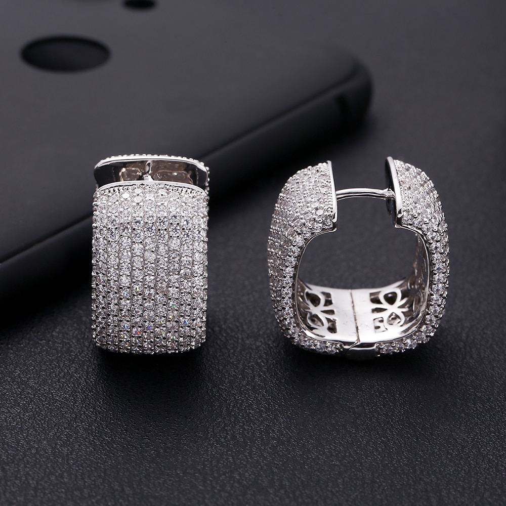 Janeklly di tendenza Geometrica piazza aros Orecchini A Cerchio per Le Donne Accessori cubo Zirconia Orecchini Gioielli pendientes mujer moda