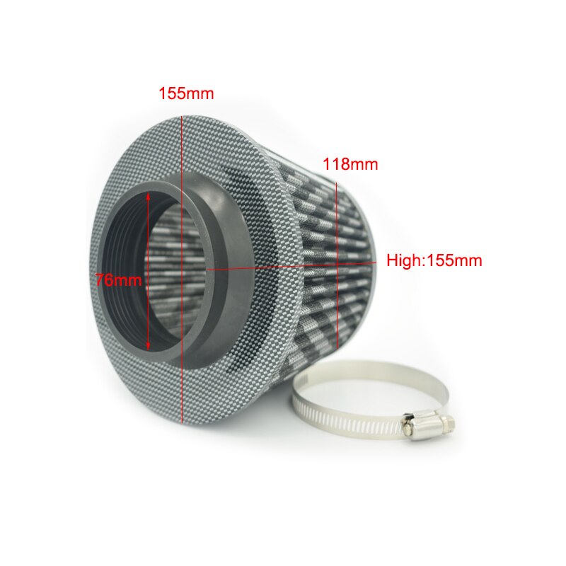 Filtro de aire deportivo para coche de alto flujo Universal 76mm Filtro de aire frío deporte rojo azul filtro de carbono 3 colores