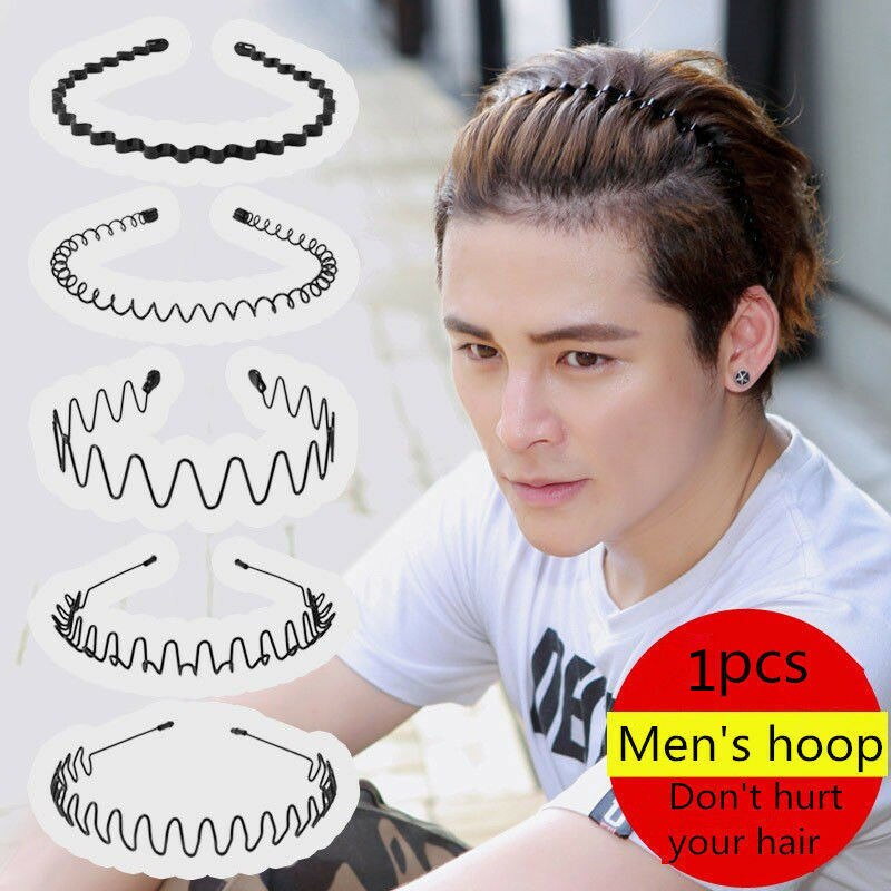 unisex männer Frauen Sport Welle Haar Band Metall Schwarz Hairband Stirnband Haarreif