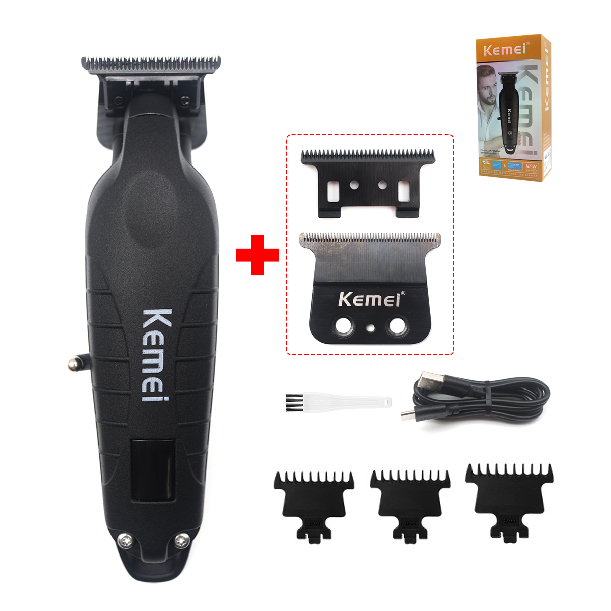 Kemei KM-2293 Full Metal Trimmer for Men Zero Gapped Finishing Machine DLC T-Blade Hair Trimmer Machine LED Haircut: PURPLE