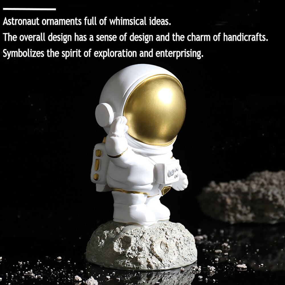Resin Astronaut Figurines Spaceman With Moon Sculpture Decorative Miniatures Cosmonaut Statues For Man & Boyfriend