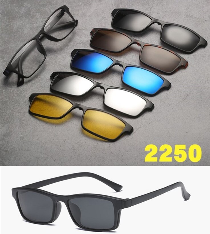5 Set Clip Lens + 1 Frame Wandelen Brillen Spiegel Gepolariseerde Zonnebril Clip-On Magneten Kan Absorberen Bijziendheid Verziendheid bril: Model 2250