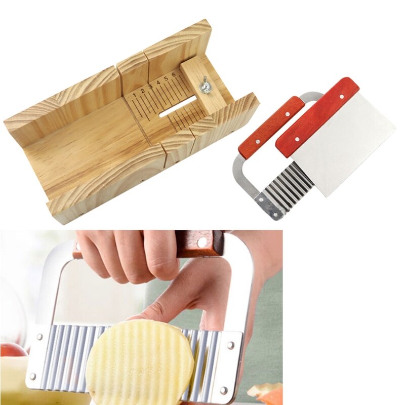 Houten Zeep Loaf Cutter Mold En Zeep Cutter Set C Rechthoek Siliconen Mal Met Houten Doos Rechte En Golvende Zeep cutter