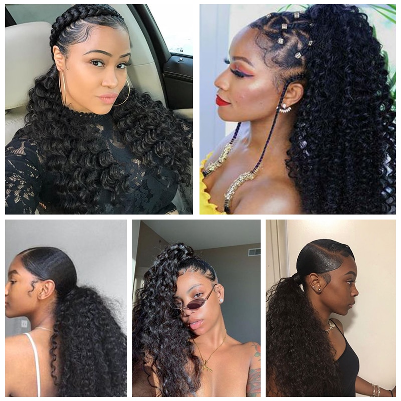 AILIADE 8-14 pouces synthétique plein d'entrain cheveux bouclés queue de cheval avec épingles à cheveux cordon pince en postiches Extensions de cheveux pour les femmes