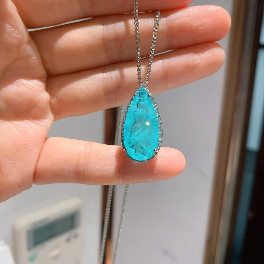 Lago azul paraiba turmalina esmeralda pedra preciosa conjunto de jóias para mulher prata 925 cor do parafuso prisioneiro brincos colares para presentes de casamento