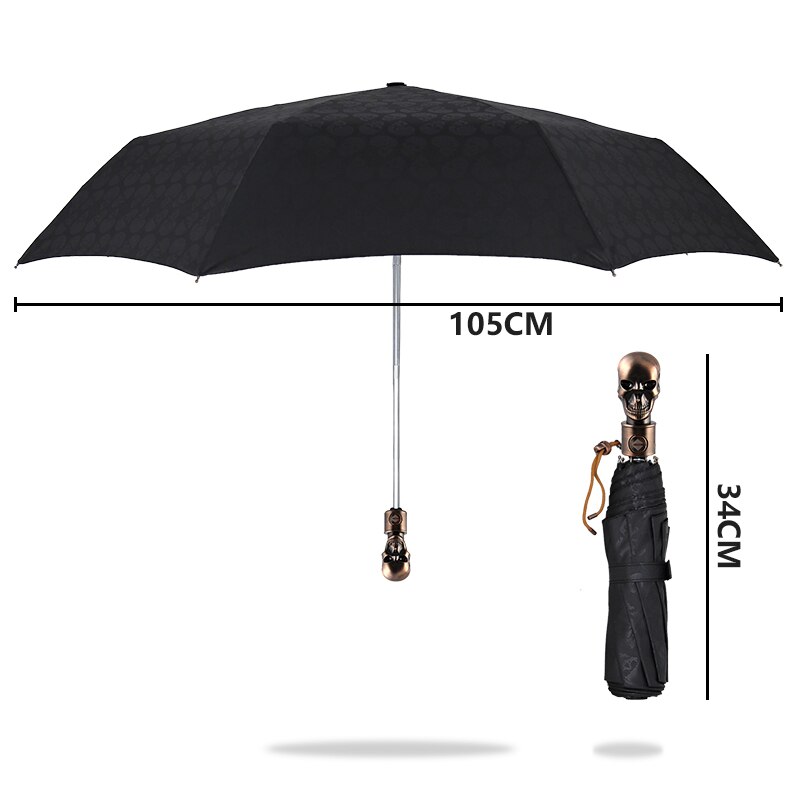 Schädel Griff Regenschirm Männer Automatische 3 Klapp Kreative Punk retro 8 Rippen Winddicht Sonnenschirm Regenschirm Regen Männer