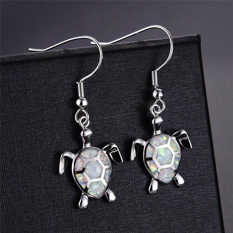 Pendientes con colgante de ópalo de imitación azul para mujer, aretes con forma de tortuga, Animal, de joyería de boda,