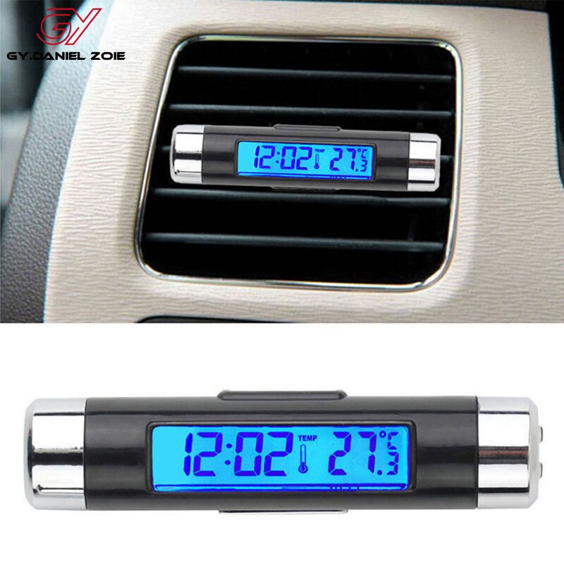 Zwart Dashboard Digitale Auto Lcd Backlight Kalender Klok Blauw Thermometer Tijd
