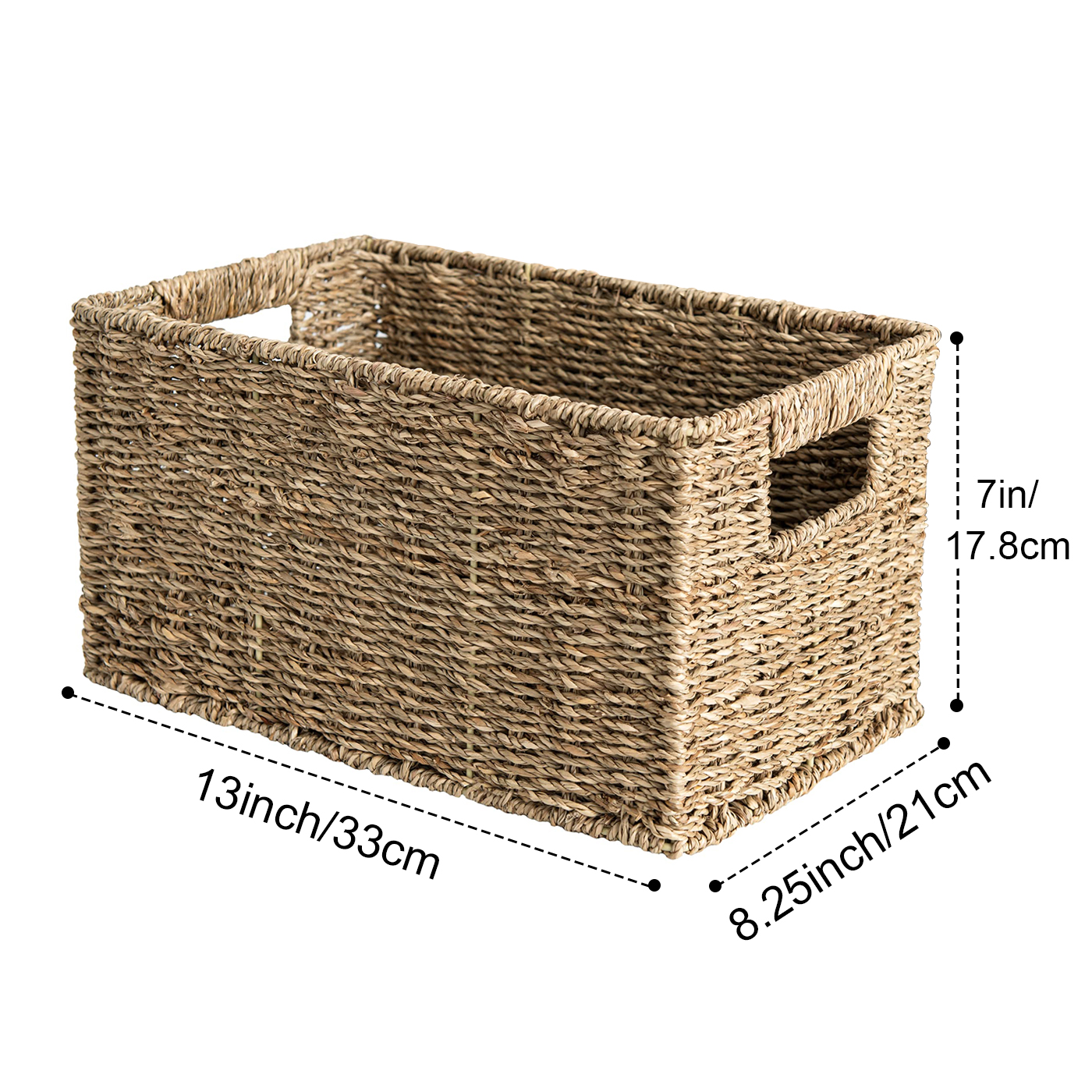 Bathroom Accessories Organizer Storage Baskets Water Hyacinth Cosmetic Makeup Wicker Wooden Handles Hand-Woven Kitchen Organizer: Seagrass Squared