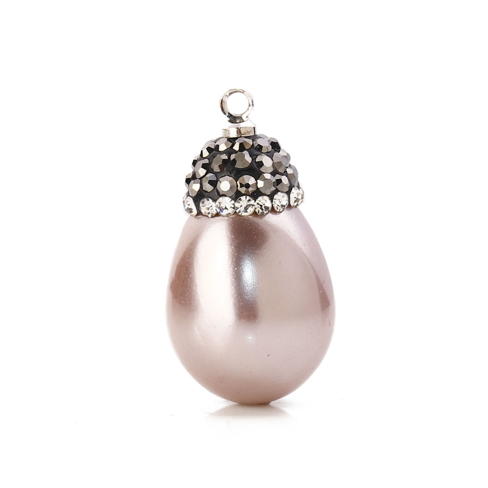 Colgantes de Micro encantos pavimentados de concha de Doreen Box, gota de agua Multicolor, diamantes de imitación transparentes, perlas de imitación, accesorios de joyería, 1 pieza