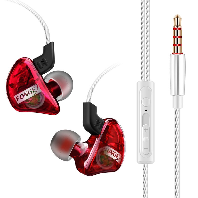 Originele 3.5mm Fonge T01 Transparant In-Ear Oortelefoon Subwoofer Stereo Bass Oordopjes Oortelefoon Met Microfoon voor iPhone Xiaomi: Rood