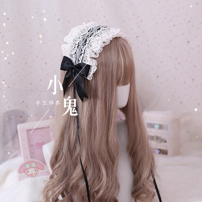 Lolita hoofdband bloem trouwen liefde god angel handvat LO moeder wilde kant kc haarband boog Lolita hoofd sieraden: Black