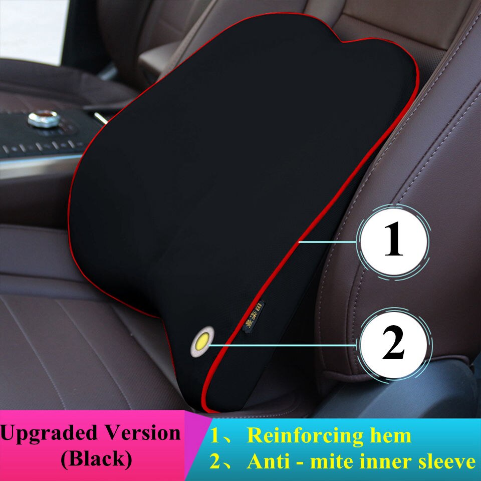 Cojín de apoyo Lumbar para asiento de coche, cojín para silla de oficina, transpirable, de viaje, suave de algodón con memoria: B2-Black