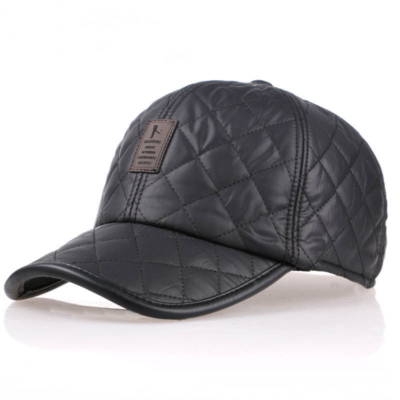 Nuovo berretto da Baseball invernale caldo uomo protezione dell&#39;orecchio cappelli Gorro marca Snapbak berretto da Baseball in osso solido uomo inverno caldo per uomo: Black