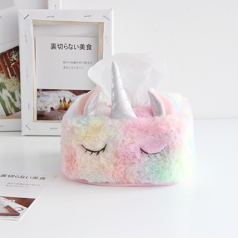 1 PC Cute Unicorn Tissue Box Plush Tissue Storage Holder Novelty Funny Tissue Box For Home Bedroom Restaurant Small