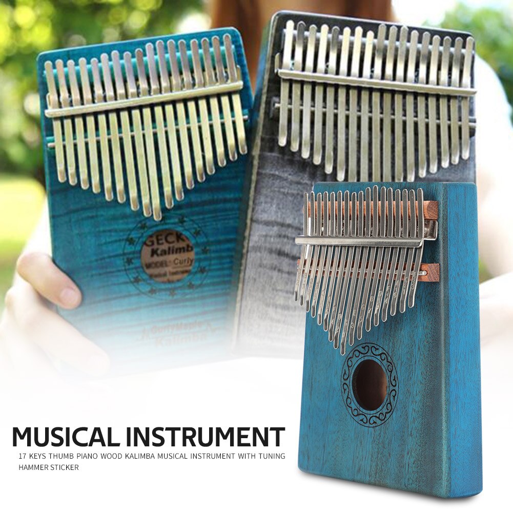 Mahogany Kalimba Thumb Piano - 17 Keys - Portable Musical Instrument with Tuning Hammer & Sticker