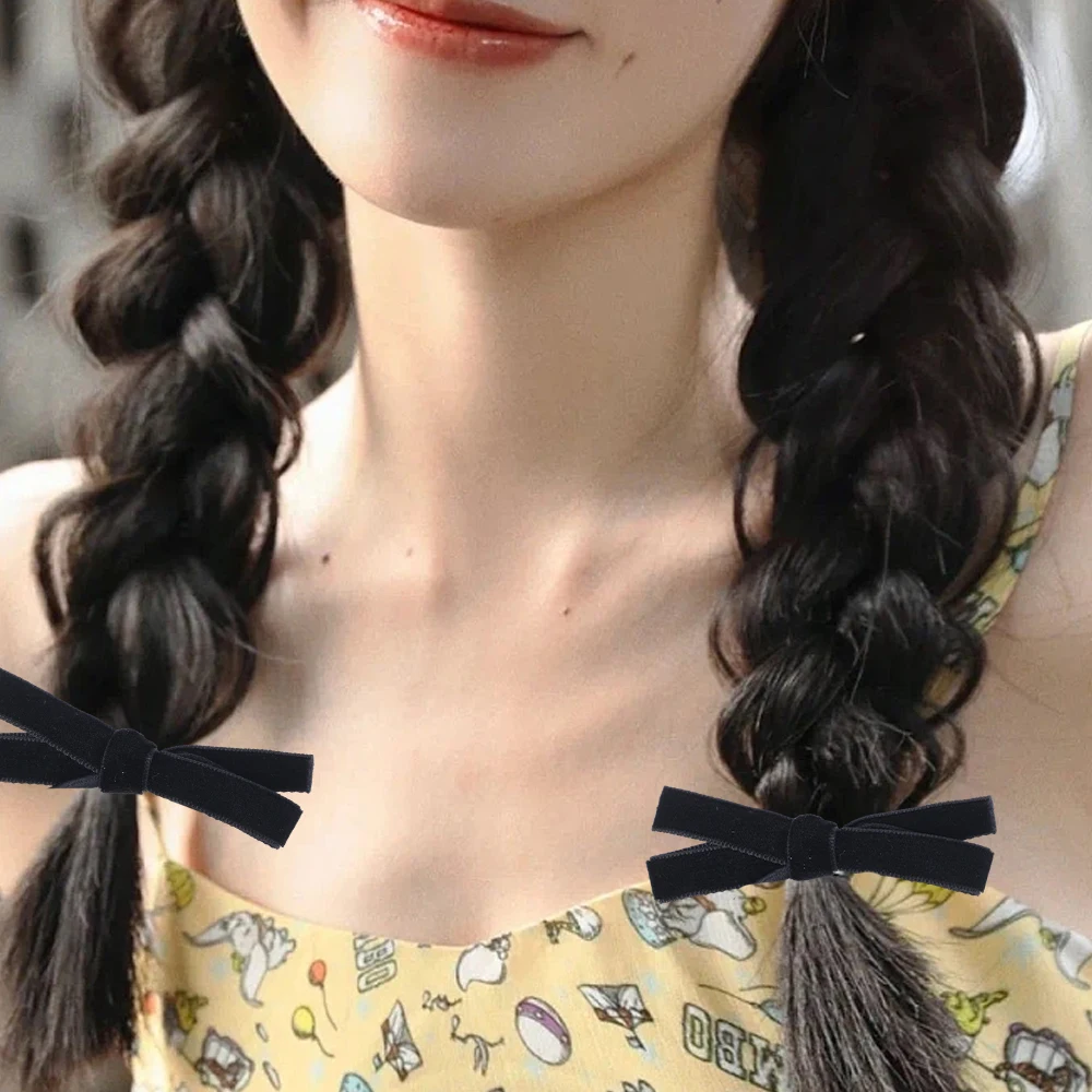 Pinza para el pelo con lazo pequeño de terciopelo negro Vintage para mujeres y niñas, Cinta Larga para boda, horquillas coreanas, pasador, accesorios para el cabello, 1/2 piezas
