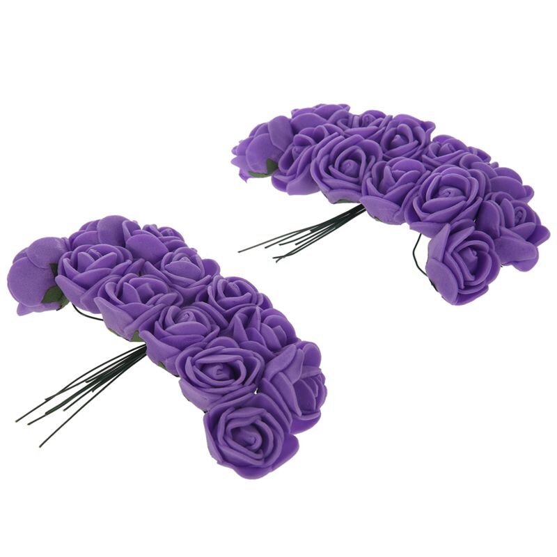 144 stk 2cm pe rose skum mini blomsterbukett ensfarget/bryllupspynt lilla