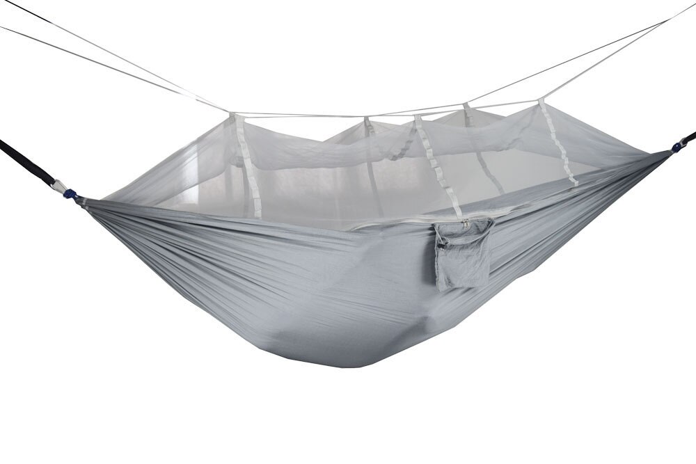 Hamaca portátil para acampar al aire libre, tela de paracaídas ligera, columpio para dormir, cama de viaje, mosquitera para acampar/senderismo/patio trasero: Gris claro