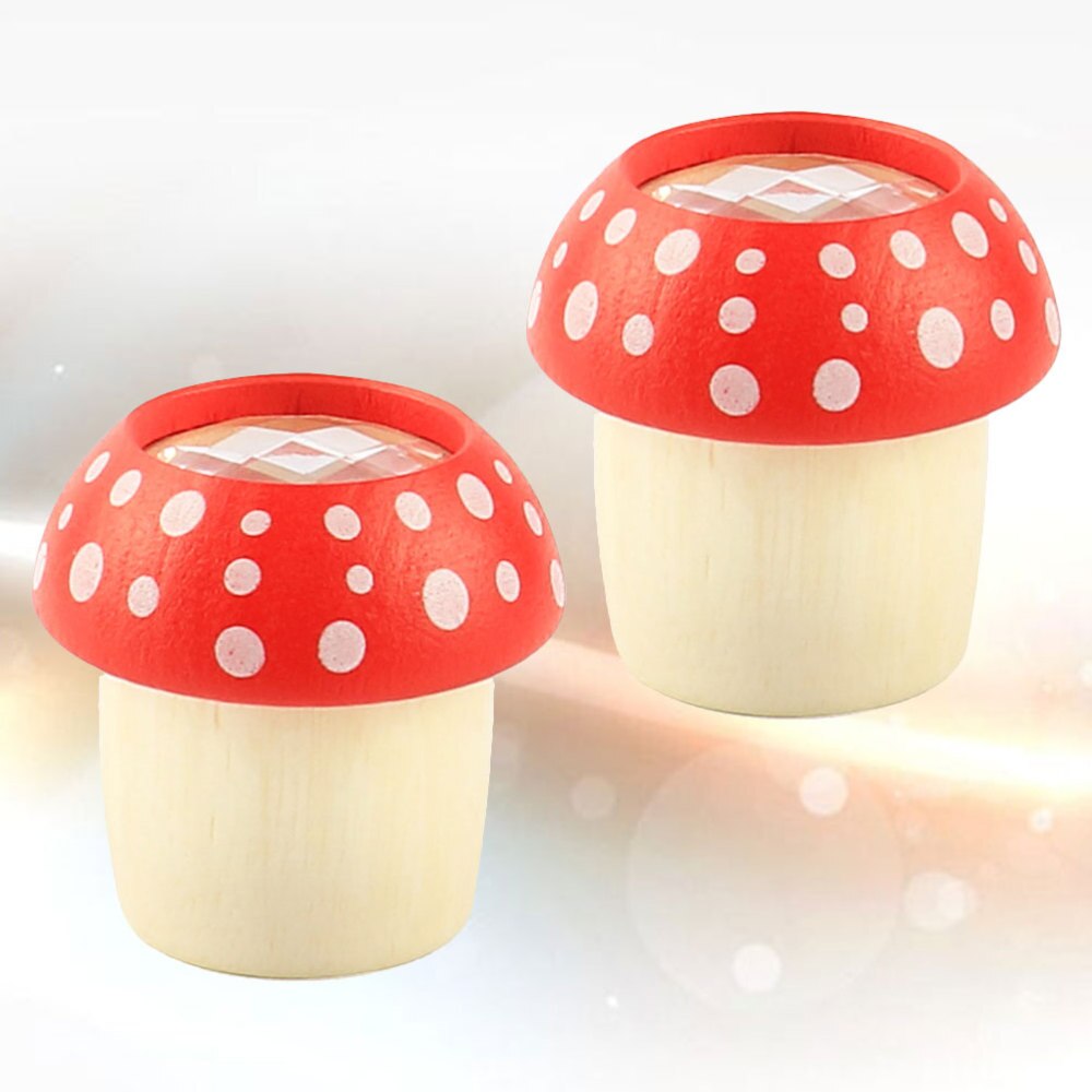 2PCS Kaleidoscopes Wooden Mushroom Polygon Smooth Polished Kaleidoscope Educational Prop (Red)