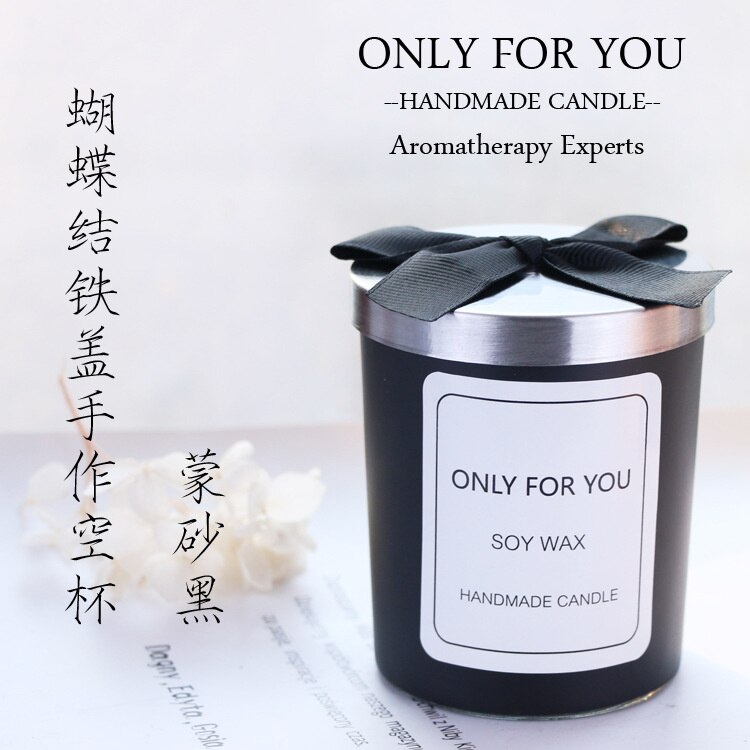 Taza vacía para hacer velas, material de fabricación de jarra de vela con cubierta de hierro, bowknot, de mano, velas de cera de soja: sand Black empty cup