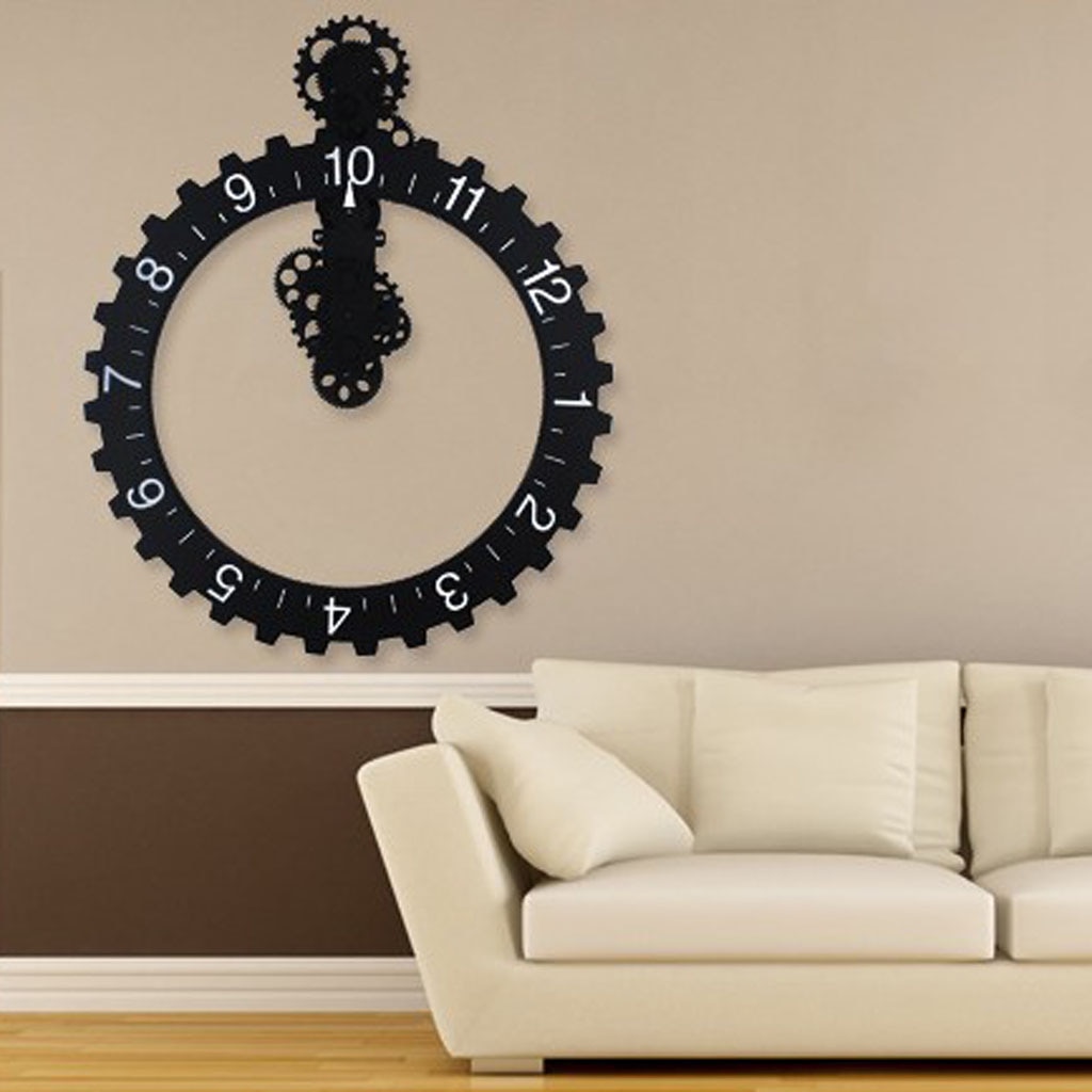 3D DIY Large Wall Rotary Gear Clock Mechanical Calendar Decorative Clock Black for Home Room Decor Office Cafe Display