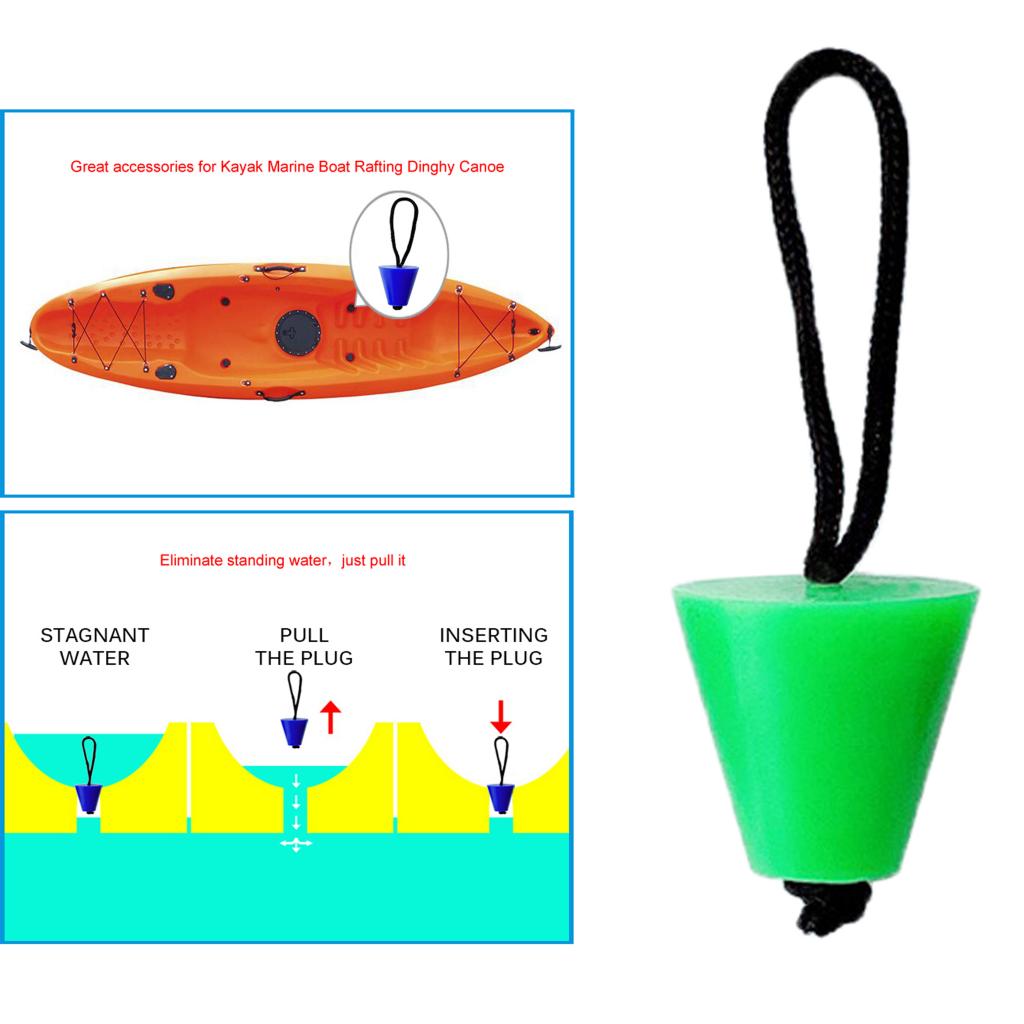 Kayak Canoe Boat Rubber Scupper Plugs Marine Dinghy Drain Holes Stopper Replacement with Lanyard, 4 Colors Available