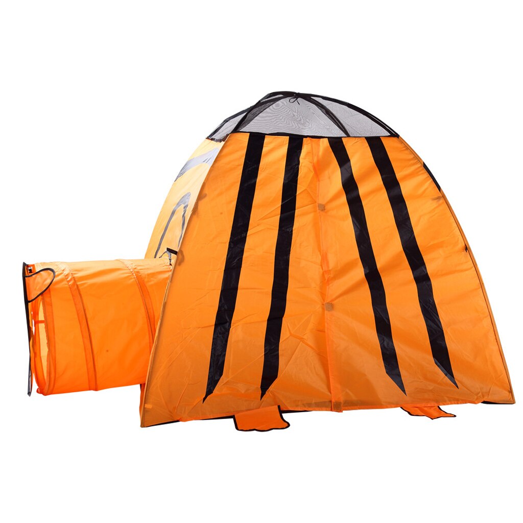 2-in-1 Kids Animal Themed Playhouse with Up Tent & Tunnel for Indoor Outdoor Play - B, Tiger