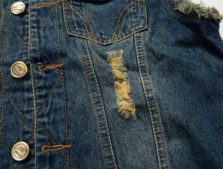 Dünne Weste Männer Denim Patchwork Loch Gewaschen Ärmel Cowboy Distressed Vintage Männlichen Mäntel Retro Große Größe Casual