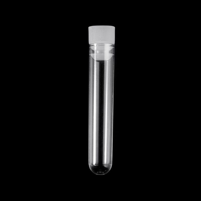Tubo de ensayo de plástico transparente con tapa, 12x60mm, parte inferior en U, largo, suministros de laboratorio, 10 Uds.