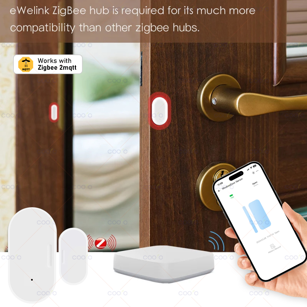 Ewelink Zigbee Türsensor, kabelloser magnetischer Fenster-Alarmdetektor, offen, geschlossen, funktioniert mit Zigbee2MQTT, Alexa Google müssen Tor