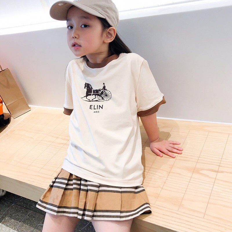 Camicia bianca per bambini estiva per bambini t-shirt modello cavallo Casual o-collo abbigliamento per ragazzi e ragazze