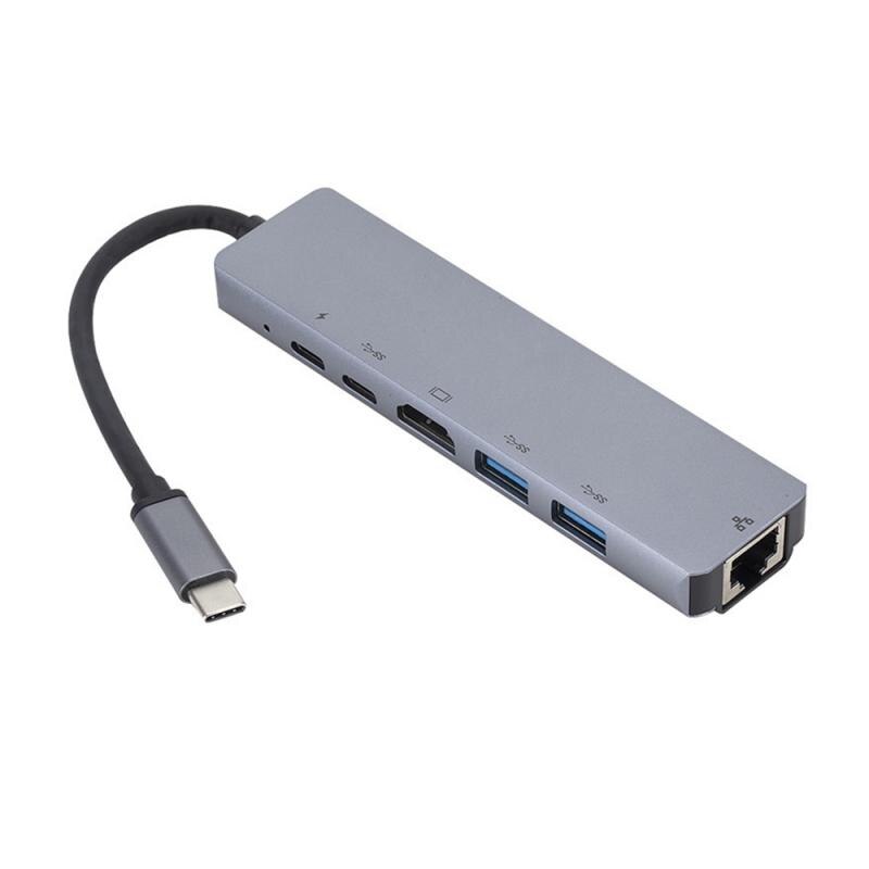 Professionele Mode 6 In 1 Usb Type C Hub Adapter Dock Met 4K Hdmi-Compatibel RJ45 Ethernet Lan lading Mobiele Telefoon Accessoire
