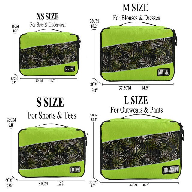 Foxmertor Packing Cubes Travel Duffle Bag Mesh Packing organizer Breathable Nylon Men Women Travel Luggage Organizer Set: Green XS-S-M-L