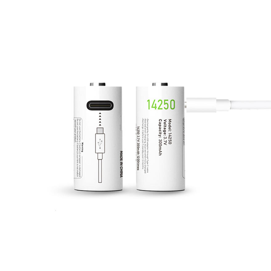 3.7V 14250 rechargeable lithium battery 300mAh USB rechargeable PLC device battery with type-c charging cable