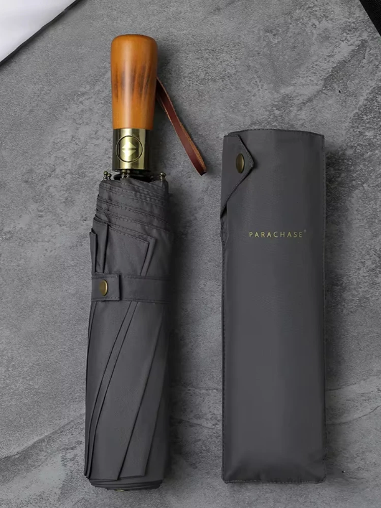 PARACHASE Big Rain Umbrella Waterproof Double Layer Windproof 10 Bones Umbrella Men Business Style Golf Large Automatic Umbrella: GRAY