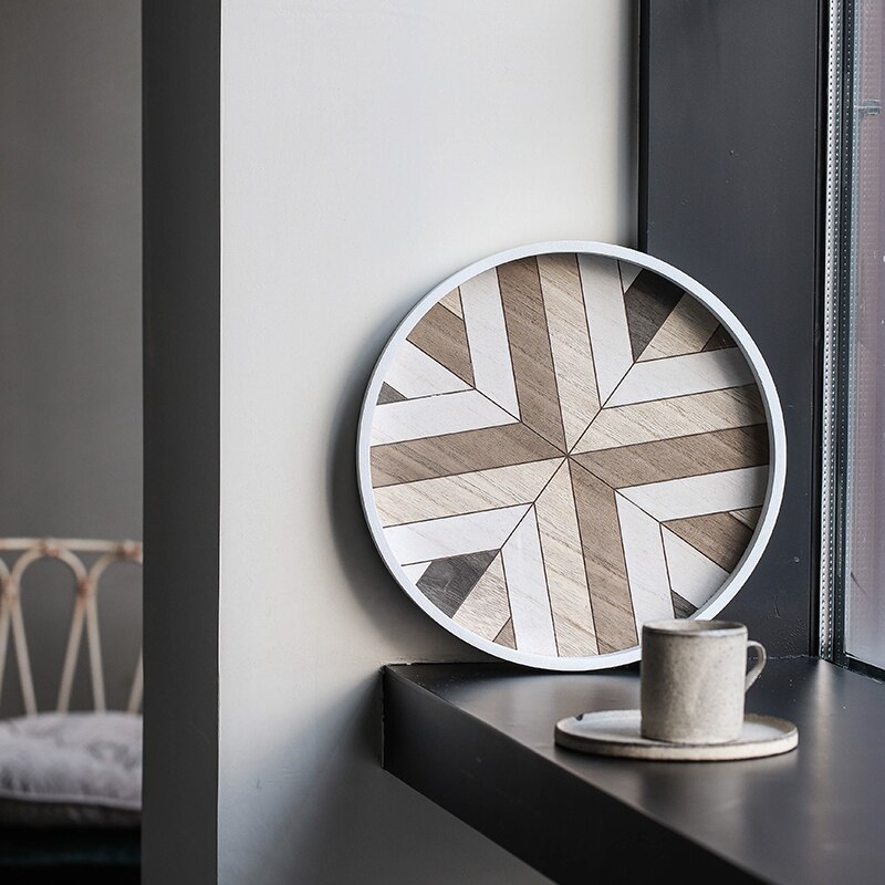 Nordic Dessert Plate Wooden Serving Tray Afternoon Tea Time Coffee Cake Plates Hexagonal Round Desserts Food Organizer Platter