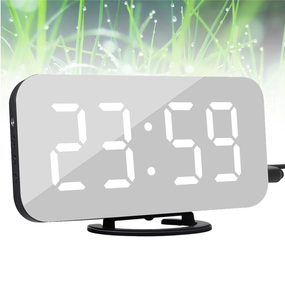 Digital Alarm Clock with Dual USB Charging Ports Large Easy-Read Mirror Surface LED Display Snooze Dimmer Function (Green): Black