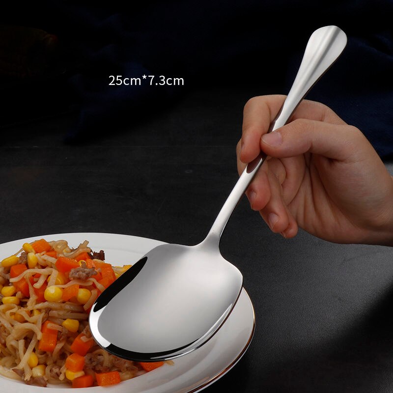 Stainless Steel Large Public Spoon Buffet Service Spoons Long Handle Soup Rice Tablespoon Restaurant Dinnerware Kitchen Utensils: Big square spoon