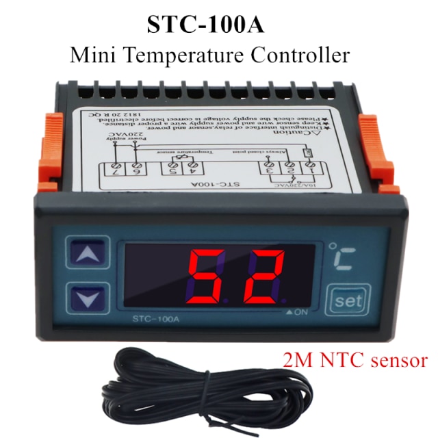 ETC-974 Mini Temperature Controller ETC-961 Microcomputer Thermostats Refrigerator Thermoregulator With 2M NTC Sensor 220V 40%: STC-100A