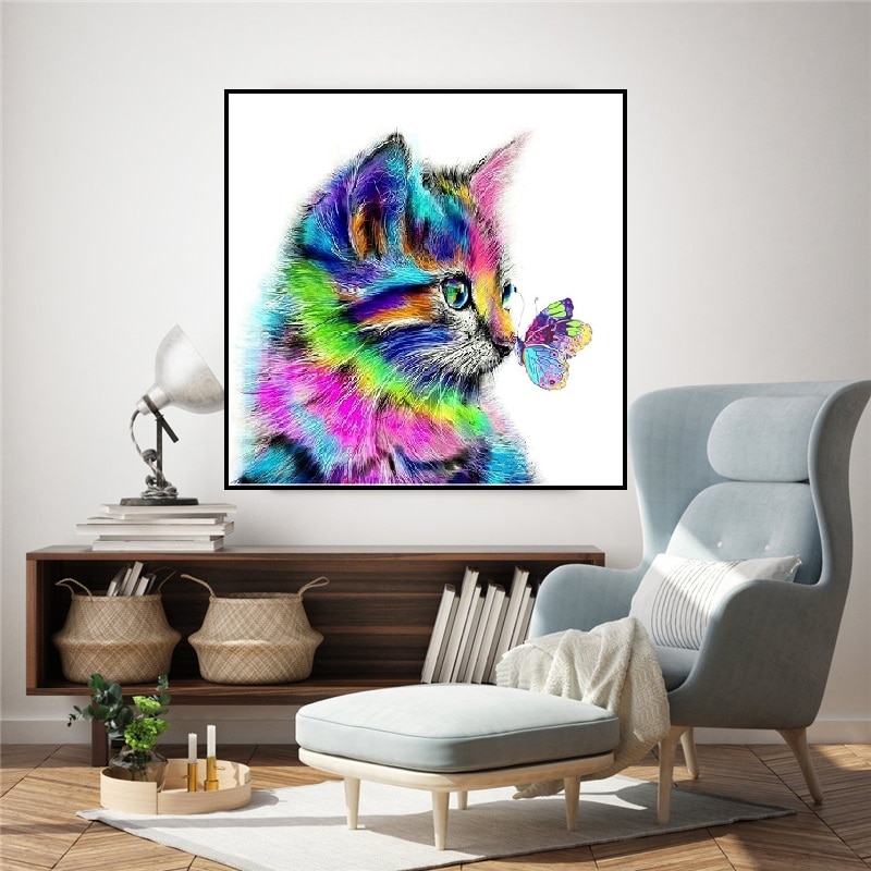 Colorful Cat and Butterfly Painting By Numbers Mod... – Grandado