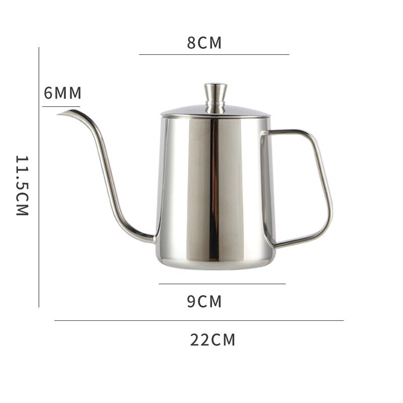 Drip Kettle 350ml 600ml Coffee Tea Pot Non-stick Coating Food Grade Stainless Steel Gooseneck Drip Kettle Swan Neck Thin Mouth: Sliver 600ml