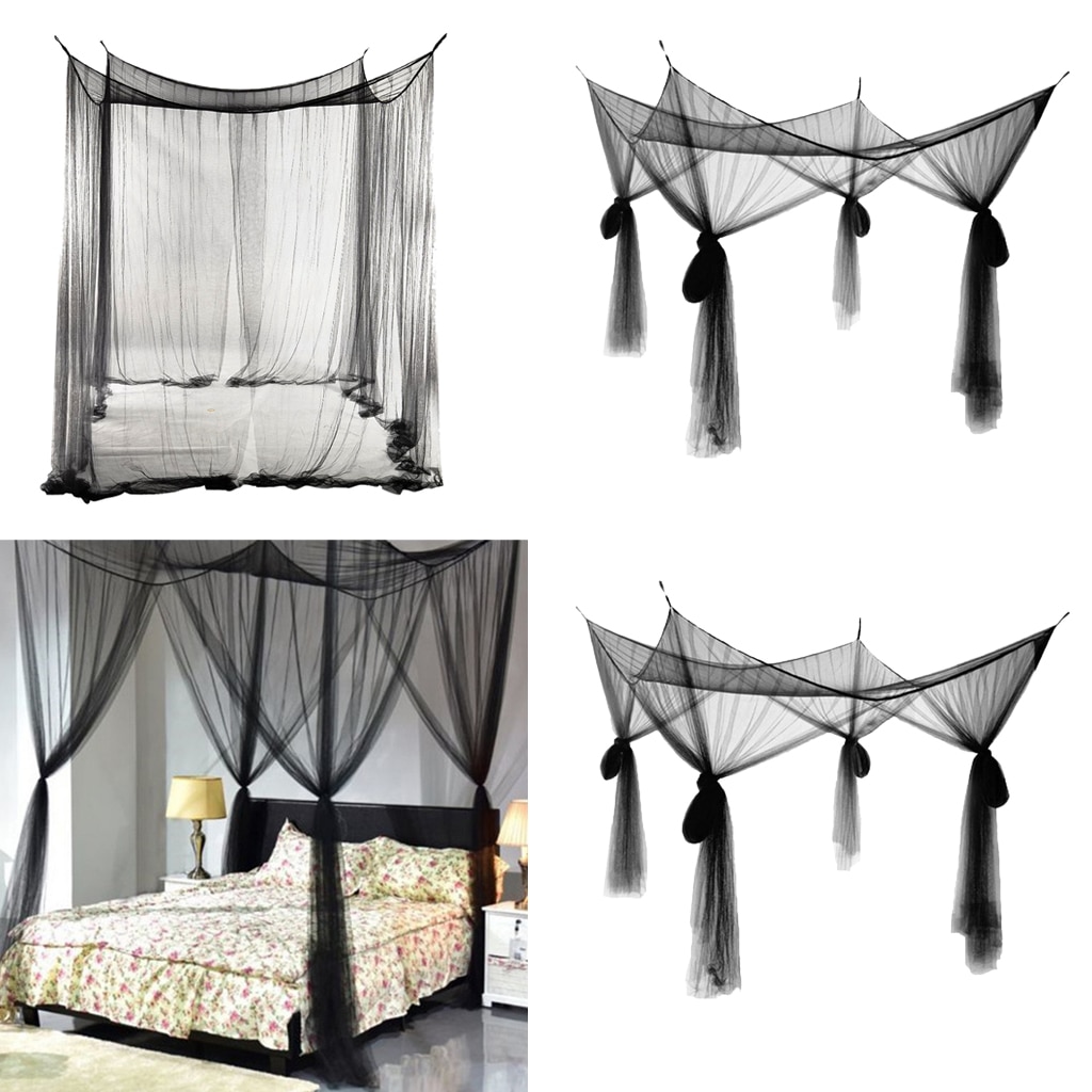 2Pcs Black Hanging 4 Corner Post Bed Canopy Drape ... – Grandado