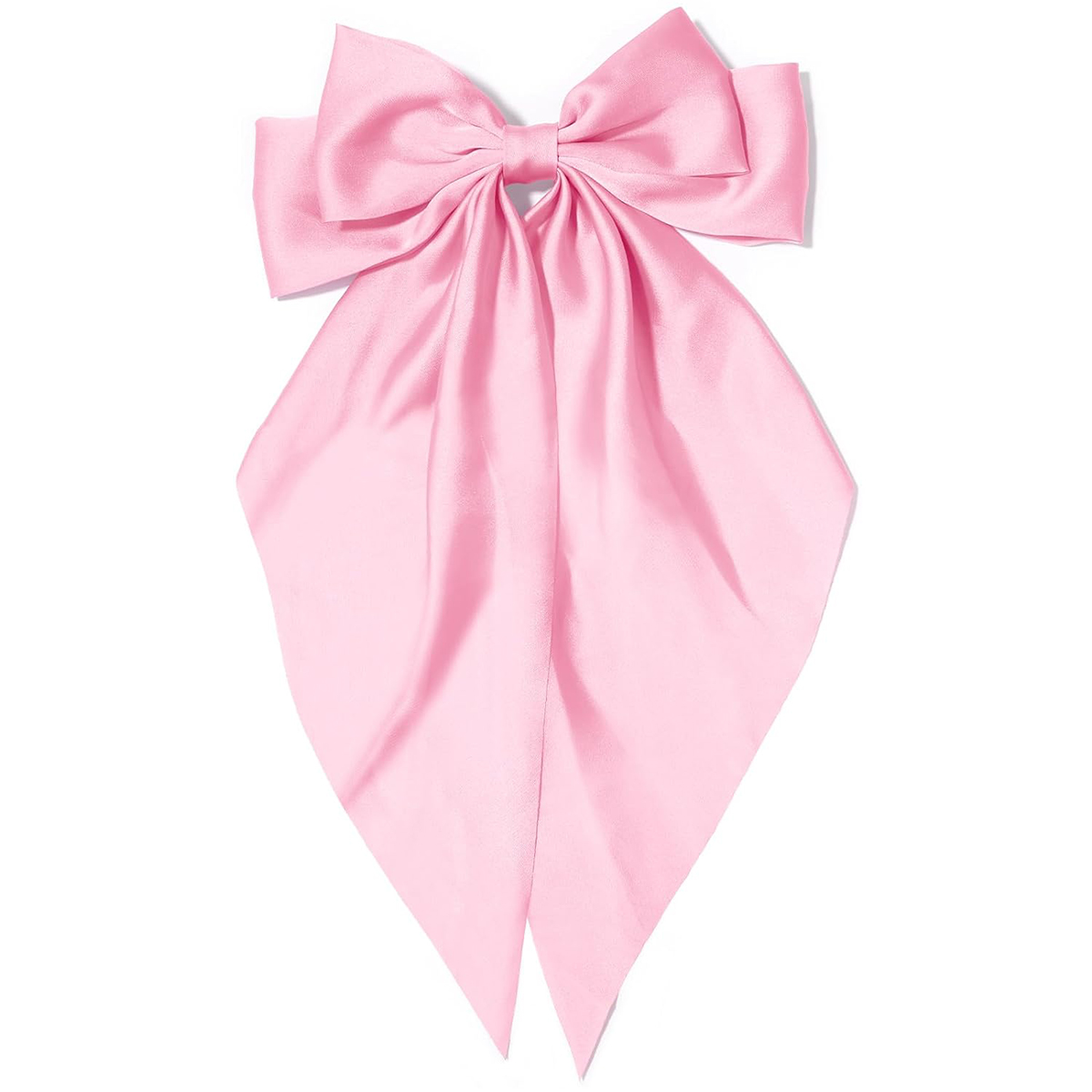 Grampo de cabelo com laço rosa feminino, grande laço de cetim branco, clipe de jacaré de cauda longa, laço de cabelo grande para meninas adequado para aniversário de casamento dan: Rosa