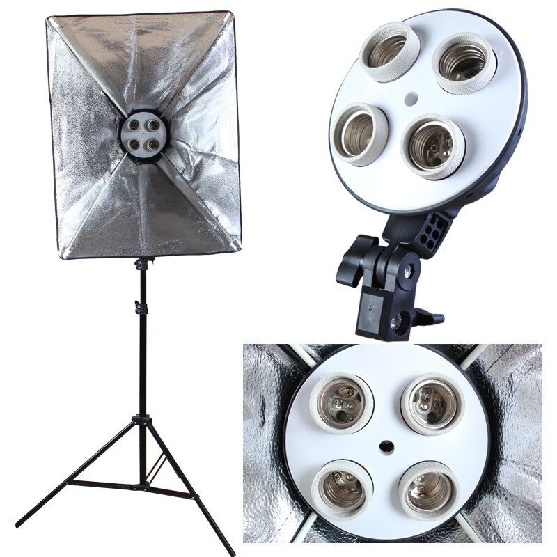 Photo studio 50*70cm Softbox 100-240V Lighting Box E27 4-Lamp-Holder Soft Box with 2m Light Stand photography Kit