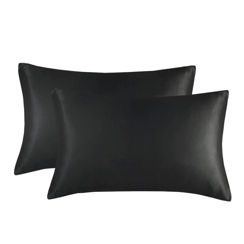 2Pcs/Set Satin Pillowcase Soft Breathable Smooth Cooling Pillow Covers for Sleeping Care Skin and Hair: USA King(20x36 inch) / black