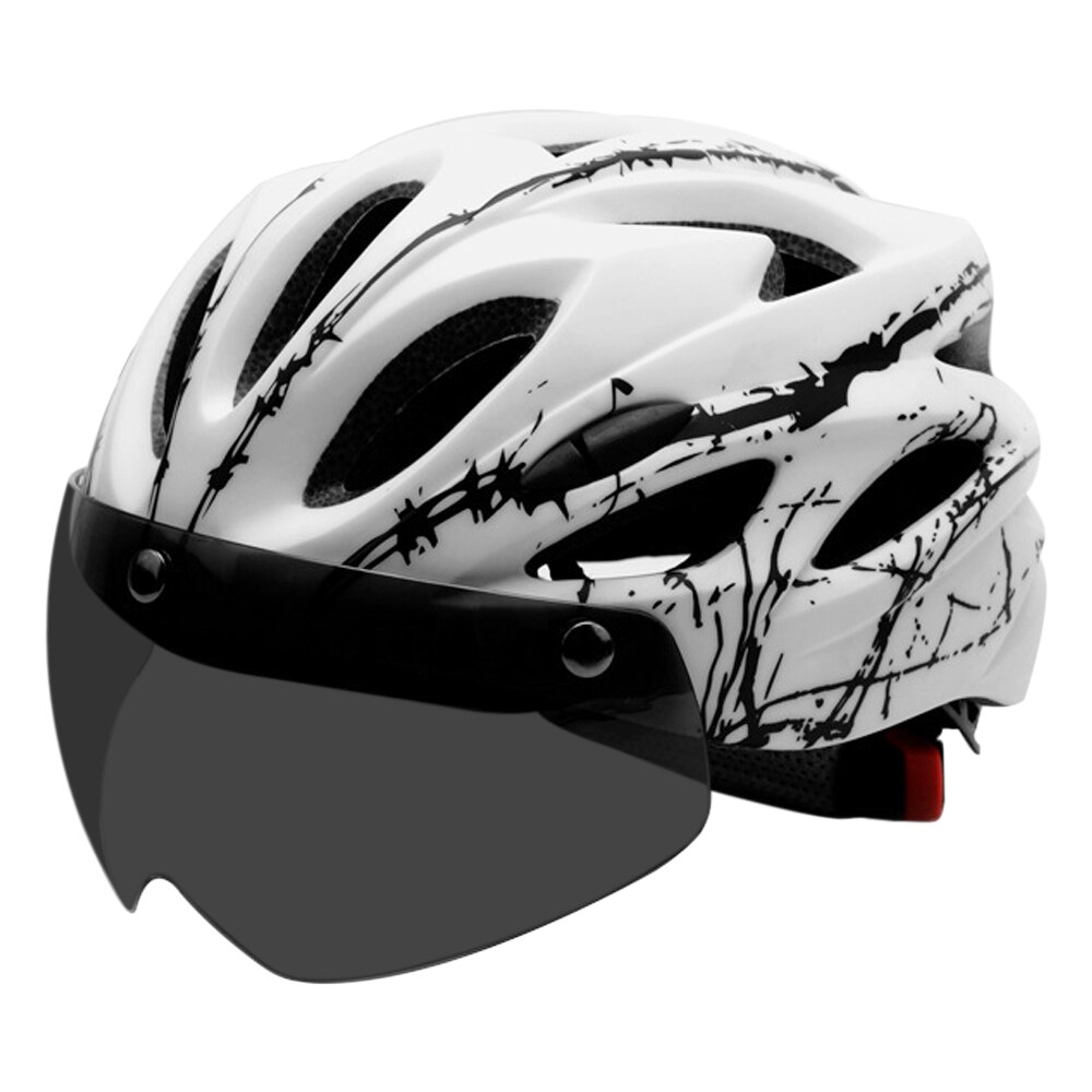 Lixada cykelhjelm justerbar med aftagelige magnetiske beskyttelsesbriller mountain road cykelhjelme sikkerhedsbeskyttende hjelm 18 ventilationsåbninger: Hvid sort